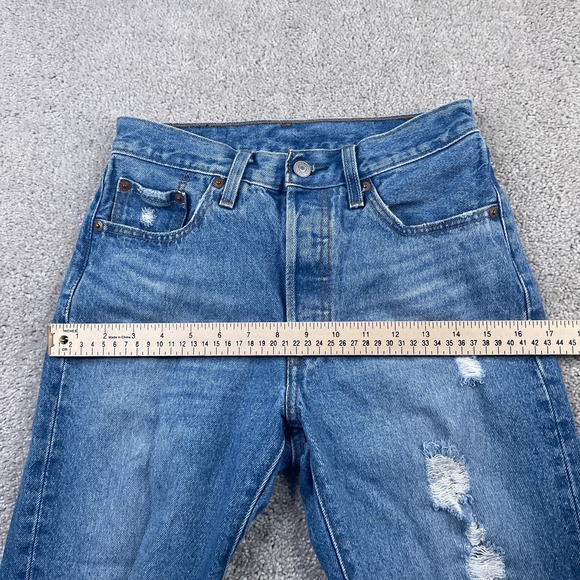 Levis 501 Jeans Womens 24x30 Blue Distressed Denim Button Fly High‎ Rise Pants - Picture 6 of 16